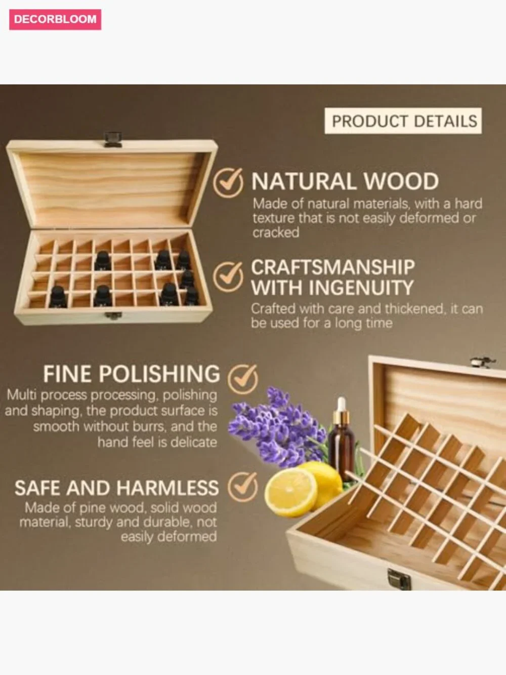 Wooden Essential Oil Travel Case for 32 Bottles, Lockable Storage Organizer